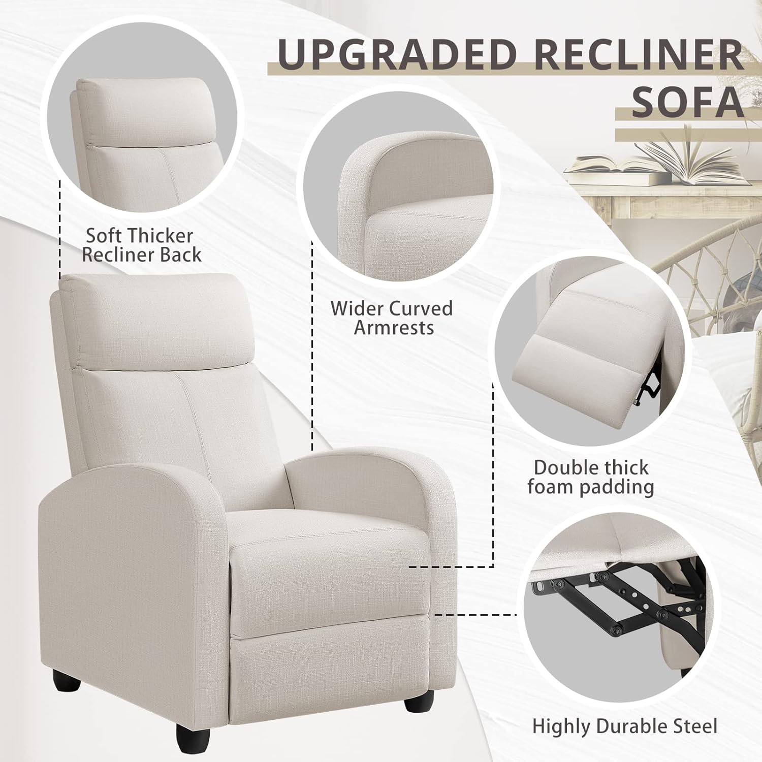 JUMMICO Adjustable Recliner Chair Thick Cushion Home Theater Sofa Living Room