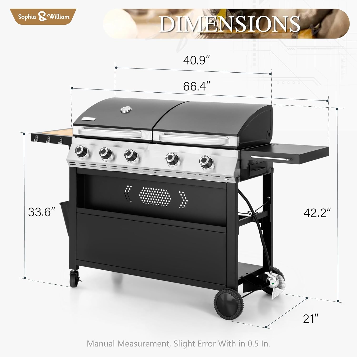 Sophia & William Charcoal and Gas Grill Combo with Side Burner Dual Fuel BBQ Grill
