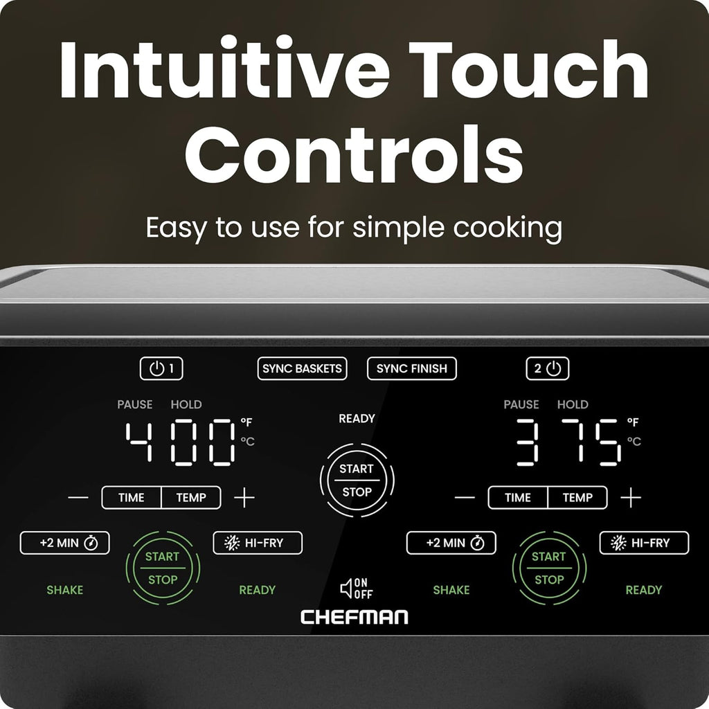 Chefman 6 Quart Dual Basket Air Fryer Oven Digital Nonstick Dishwasher Safe