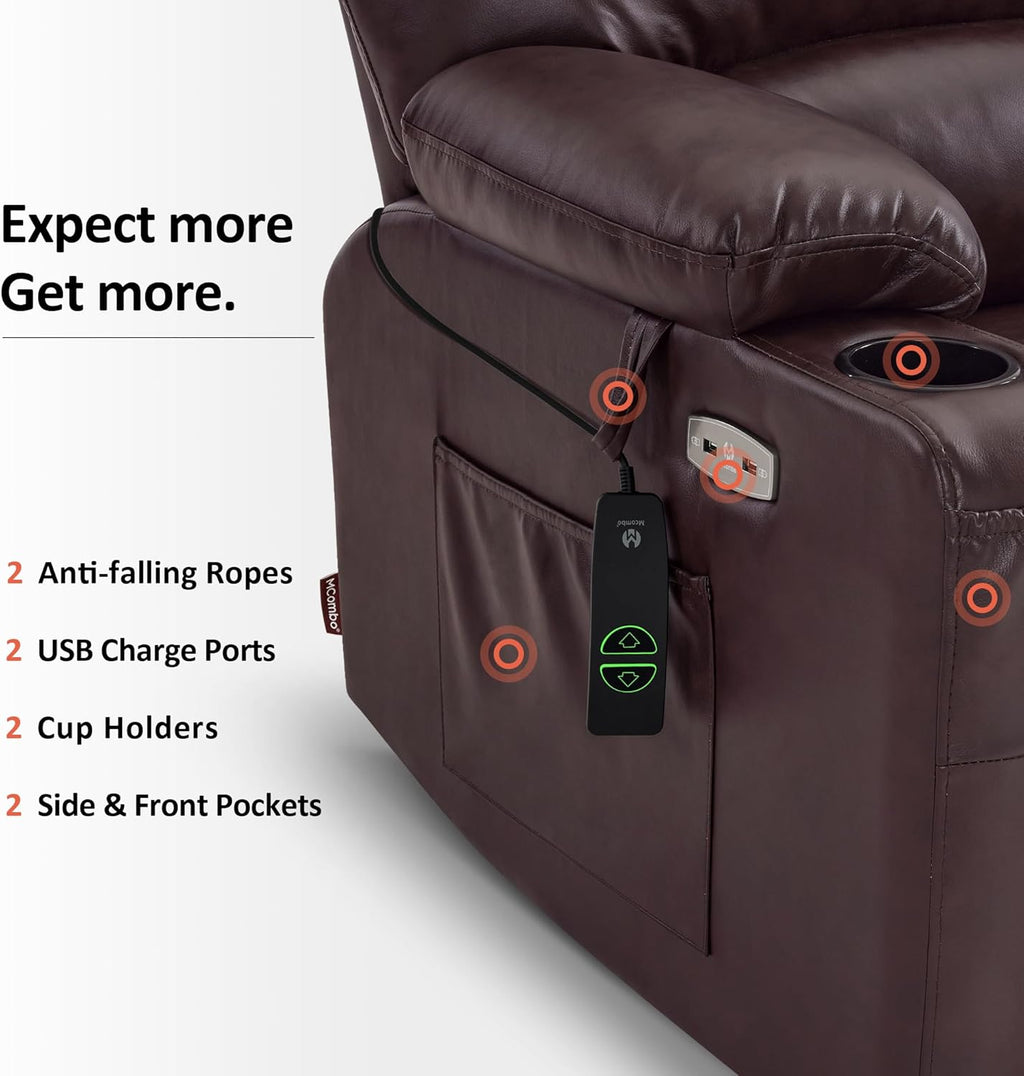 MCombo Power Lift Recliner Chair for Elderly with Heat Massage USB Cup Holders