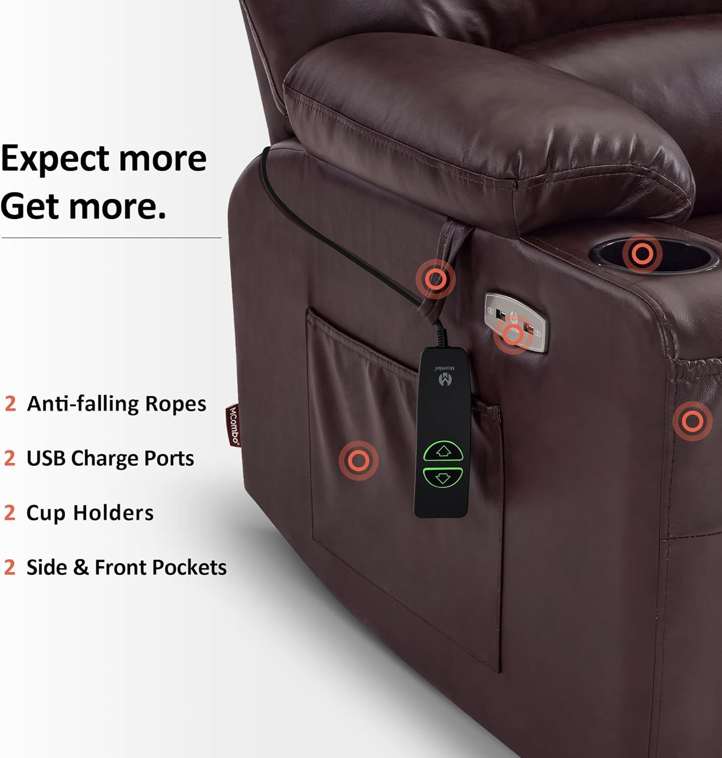 MCombo Power Lift Recliner Chair for Elderly with Heat Massage USB Cup Holders