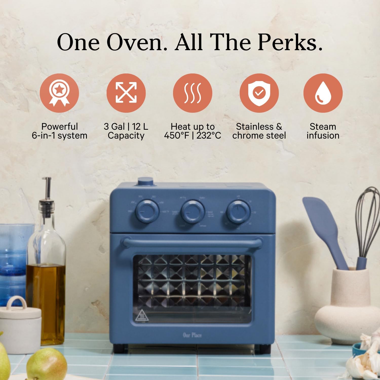Our Place Air Fryer Toaster Oven 6 in 1 Compact Countertop Blue Multifunction