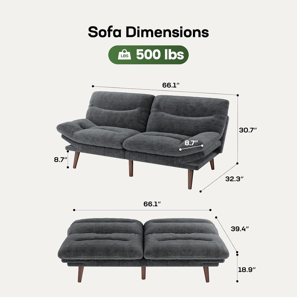 Marsail Futon Sofa Bed Convertible Corduroy Loveseat with Adjustable Backrest