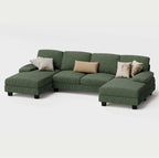 Furmax U-Shaped Sectional Sofa Couch 4 Seat Linen Fabric Double Chaise