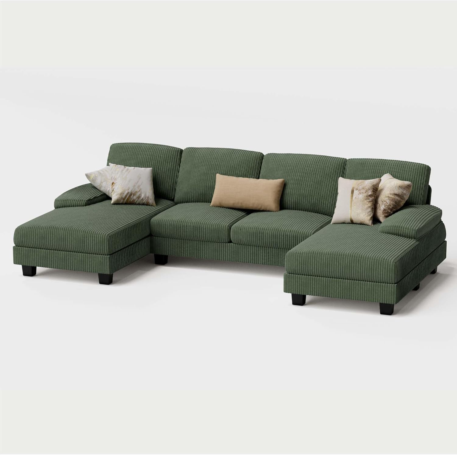 Furmax U-Shaped Sectional Sofa Couch 4 Seat Linen Fabric Double Chaise