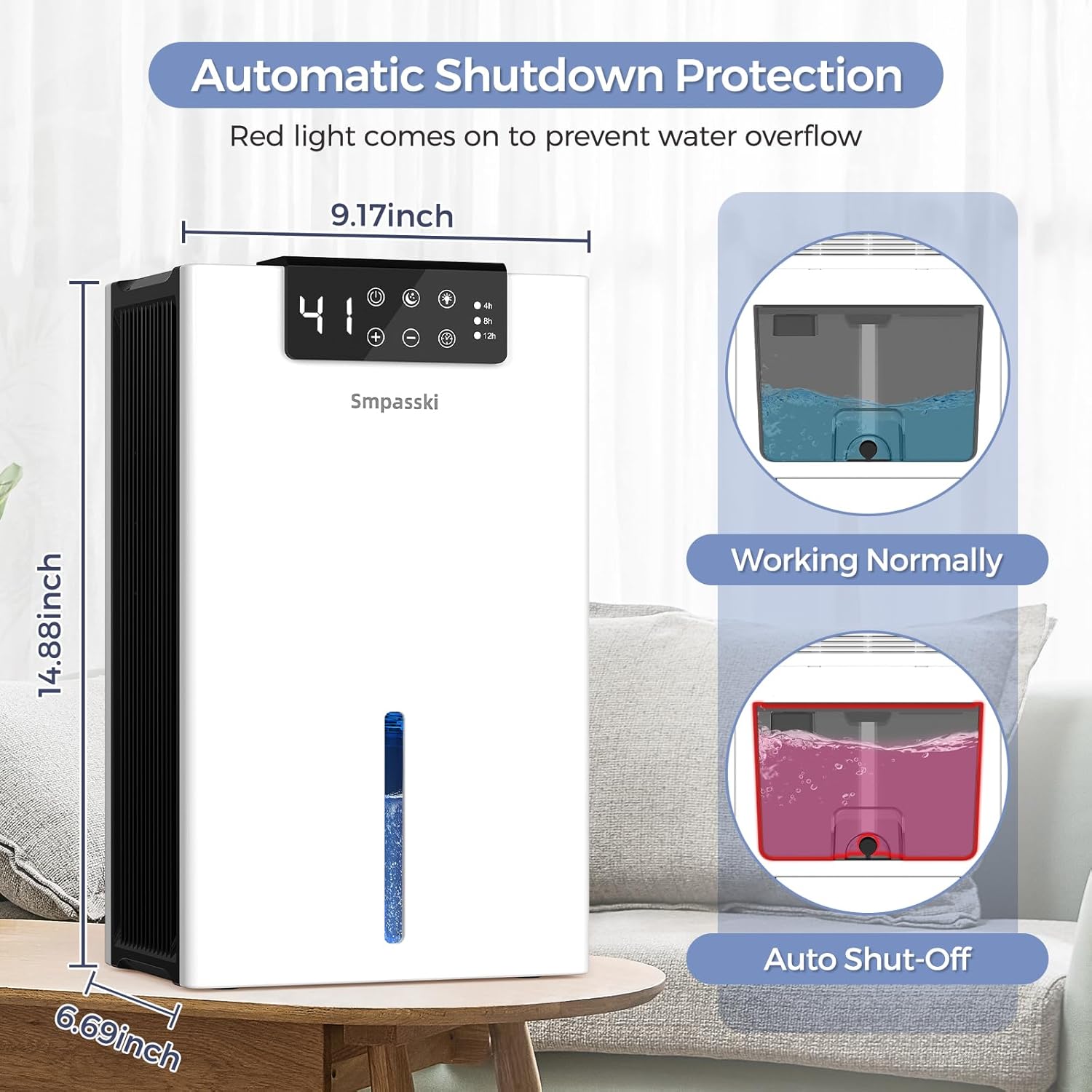 KeepGlad 1000sqft Dehumidifier for Home Basement Bedroom Auto Shut Off Washable Filter