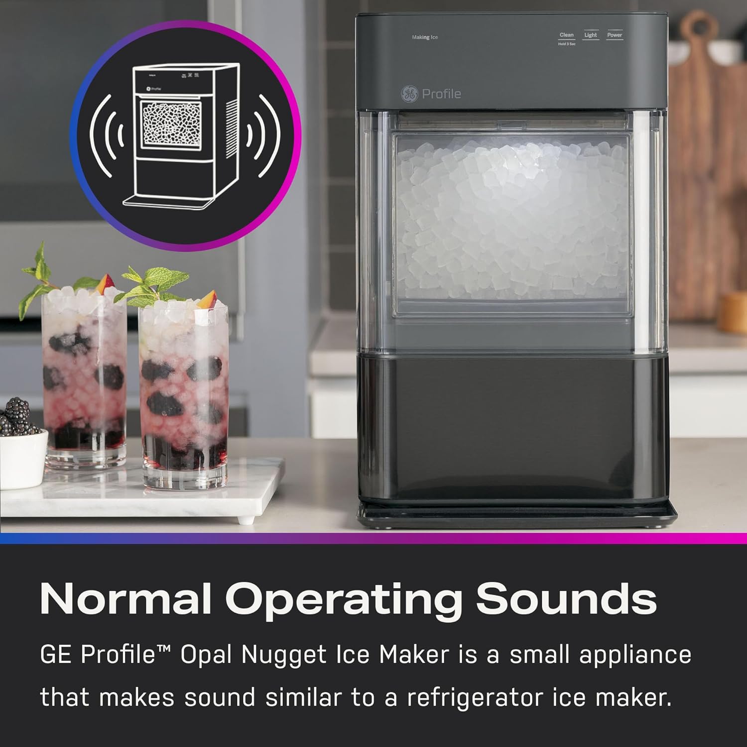 Profile Nugget Ice Maker Countertop 38lbs Smart WiFi Black Stainless Steel