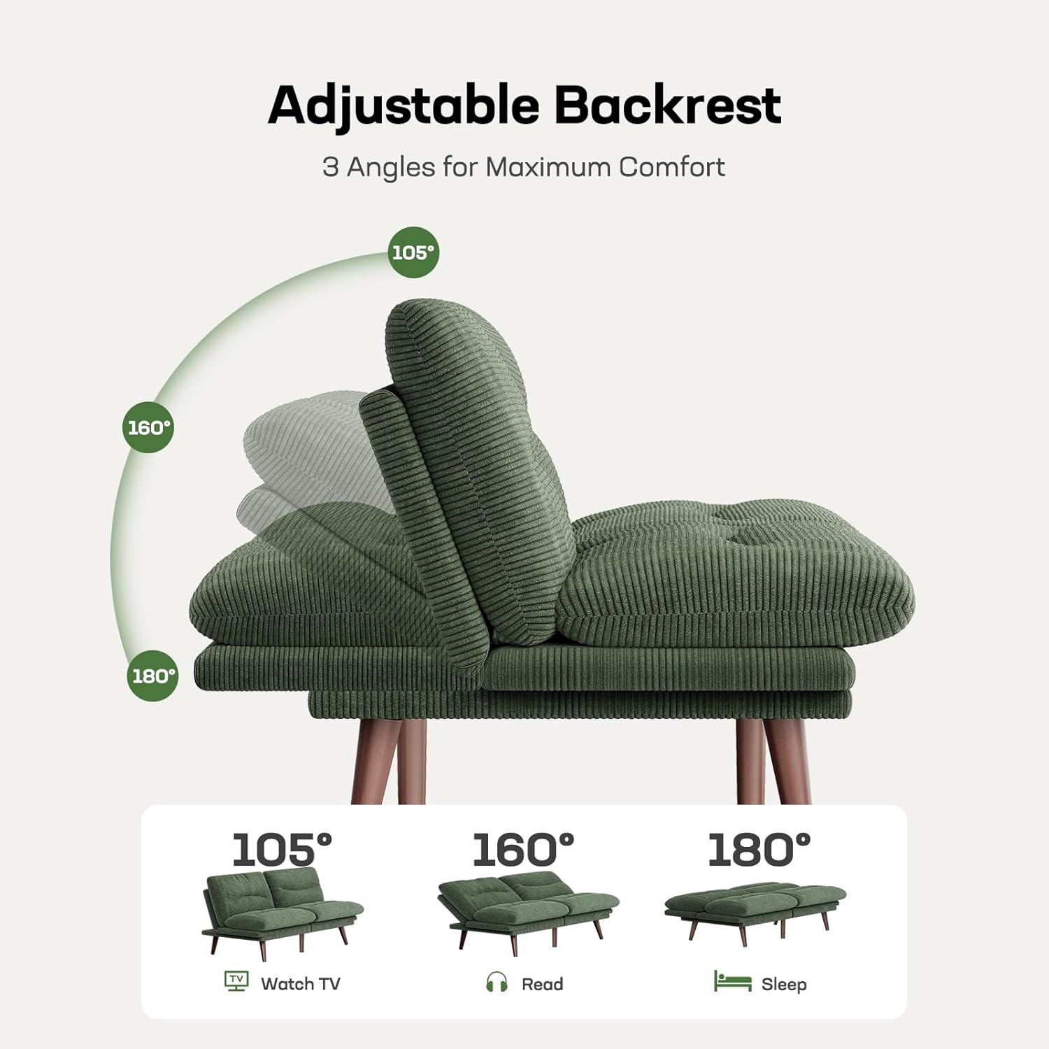 Marsail Futon Sofa Bed Convertible Corduroy Loveseat with Adjustable Backrest
