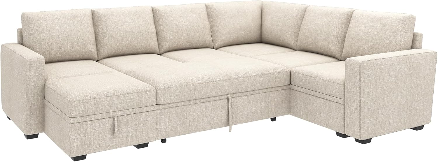 HONBAY Modular L Shaped Sectional Sleeper Sofa with Storage Pull Out Bed