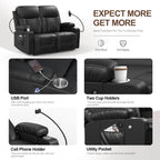 FURNIMAT 2 Seater Loveseat Recliner Sofa PU Leather with Cup Holders USB Ports