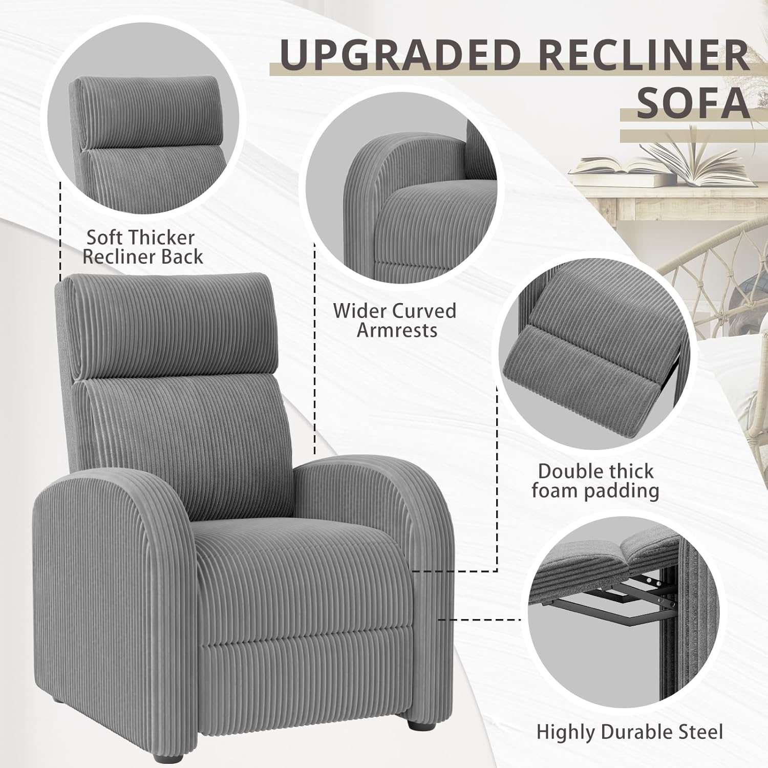 JUMMICO Adjustable Recliner Chair Thick Cushion Home Theater Sofa Living Room