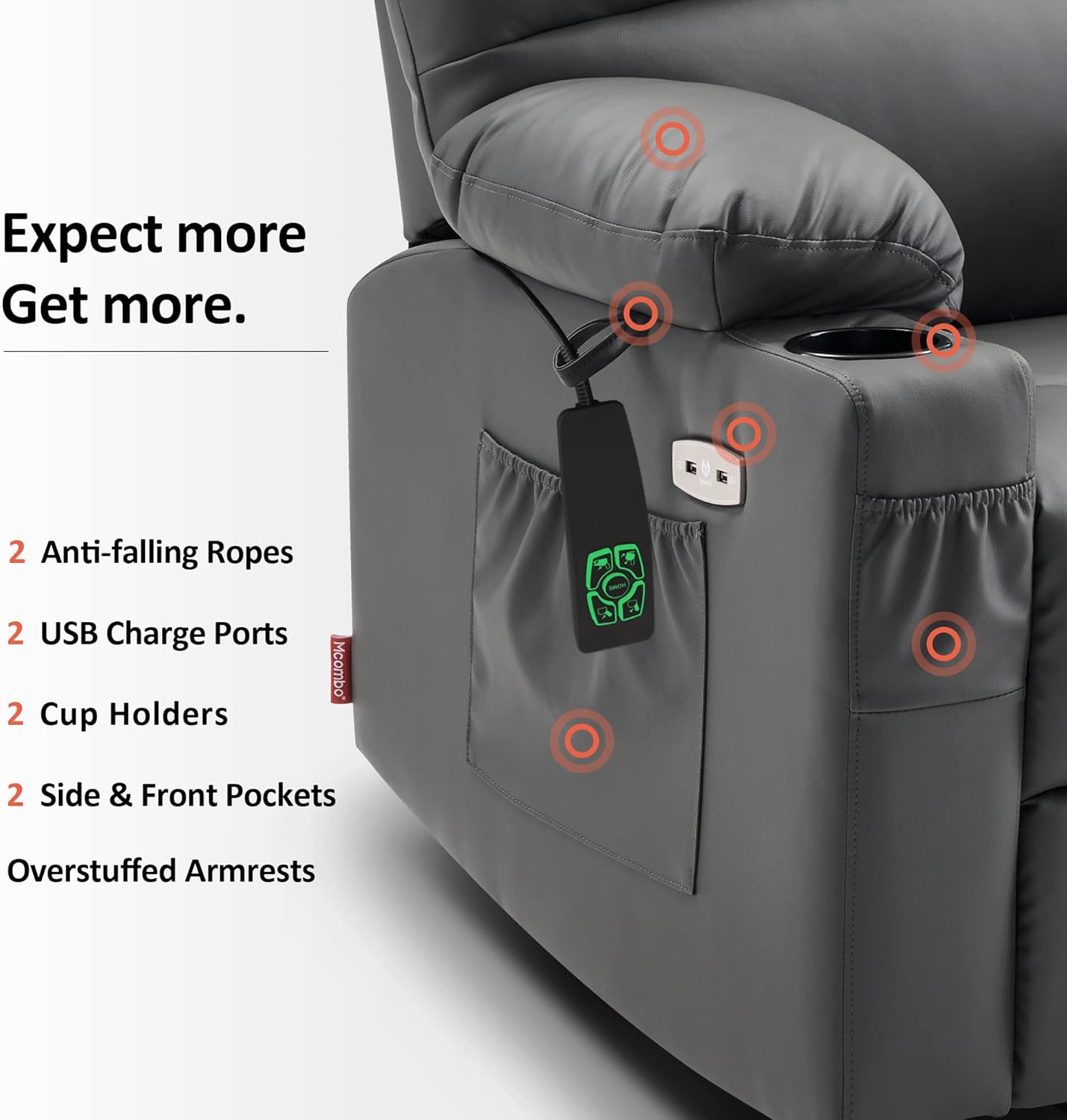 MCombo Large Power Lift Recliner Chair with Dual Motor Massage Heat Faux Leather