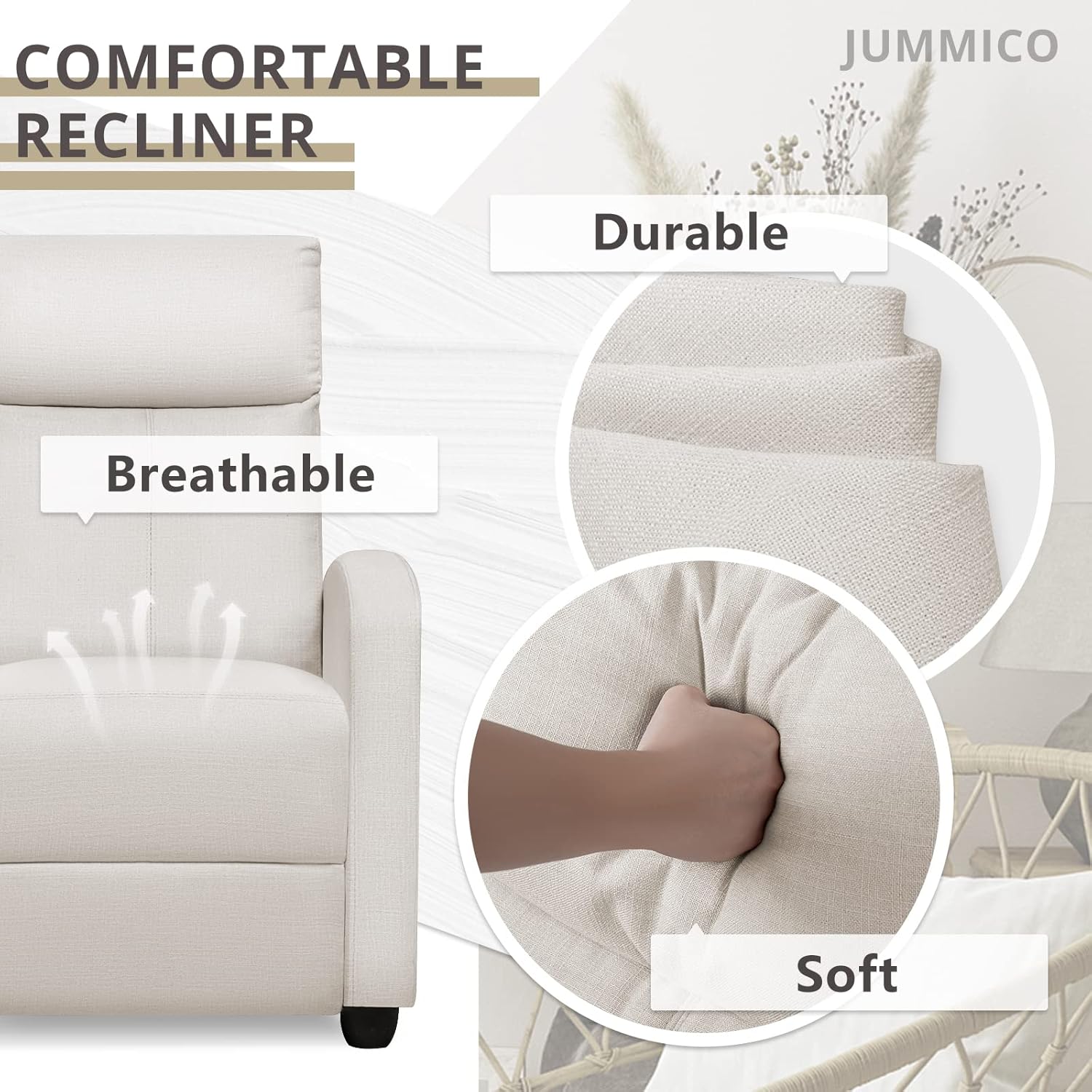 JUMMICO Adjustable Recliner Chair Home Theater Sofa with Thick Cushion