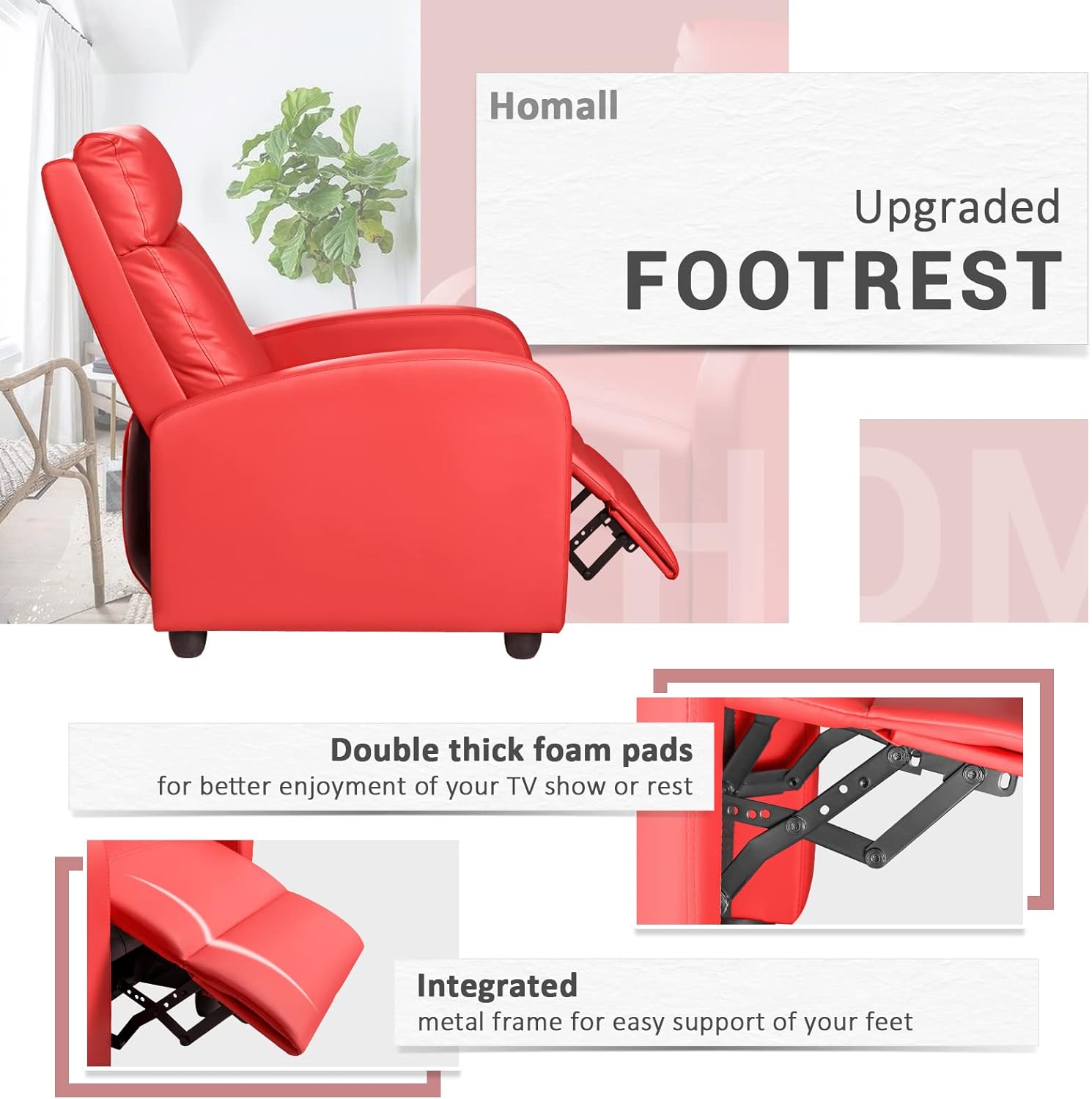 Homall Modern Recliner Chair PU Leather Padded Seat Single Sofa Home Theater