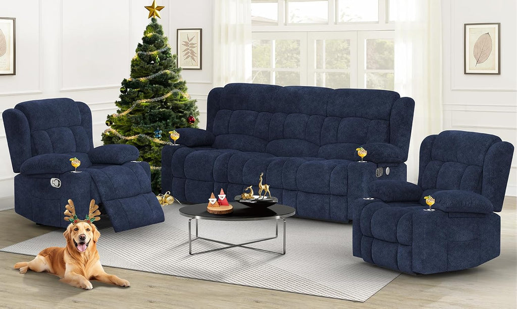 Dresegmt Loveseat Recliner Sofa 3 Seat Flip Backrest with Storage USB Cup Holders