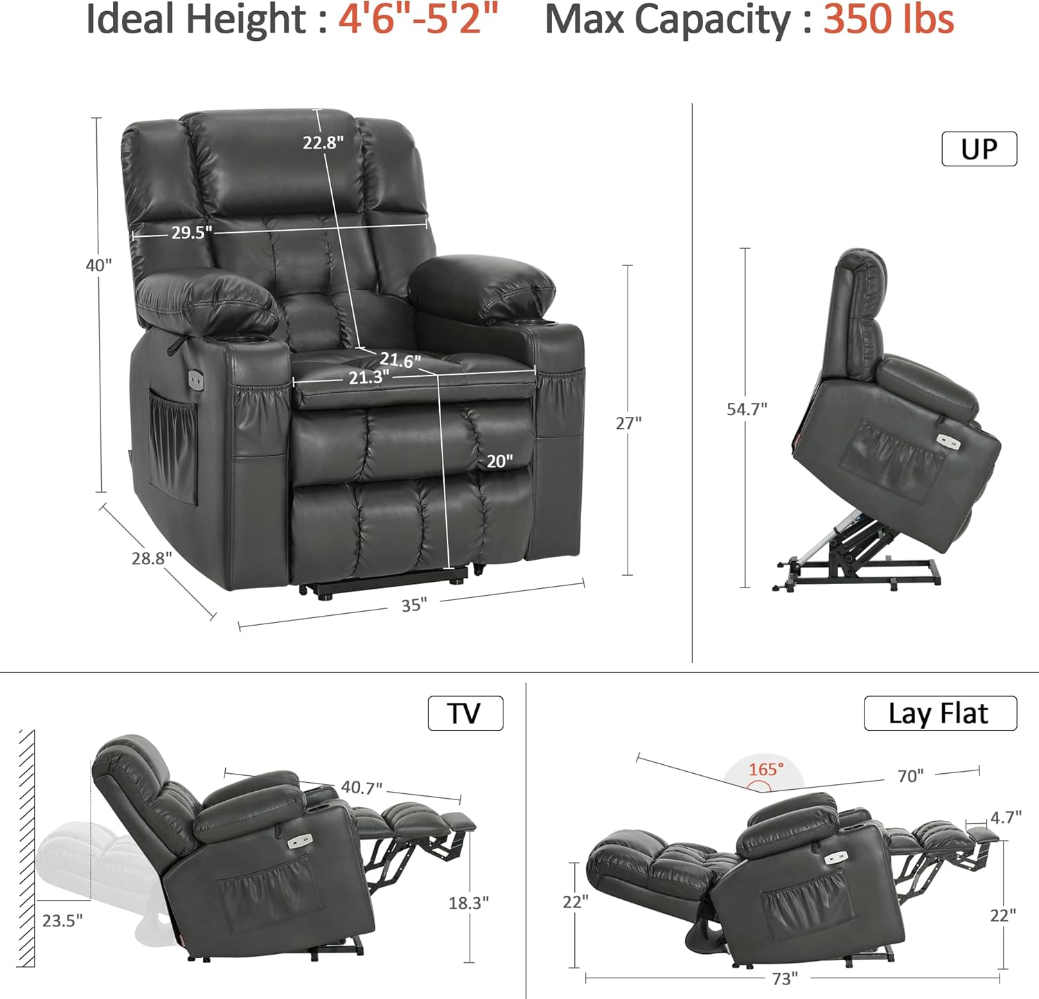 MCombo Dual Motor Power Lift Recliner Chair for Elderly with Heat Massage USB