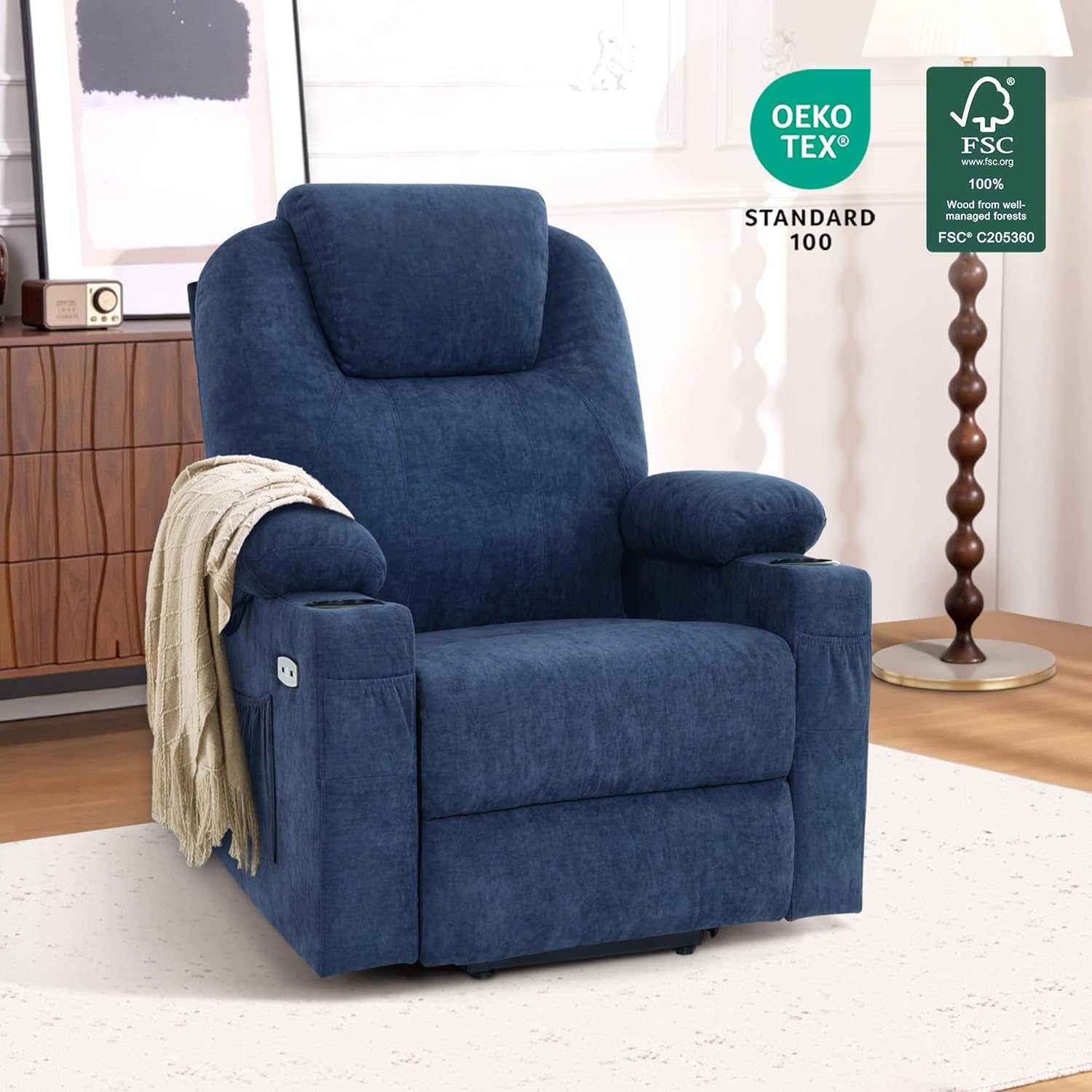 MCombo Power Lift Recliner Chair for Elderly with Heat Massage USB Cup Holders