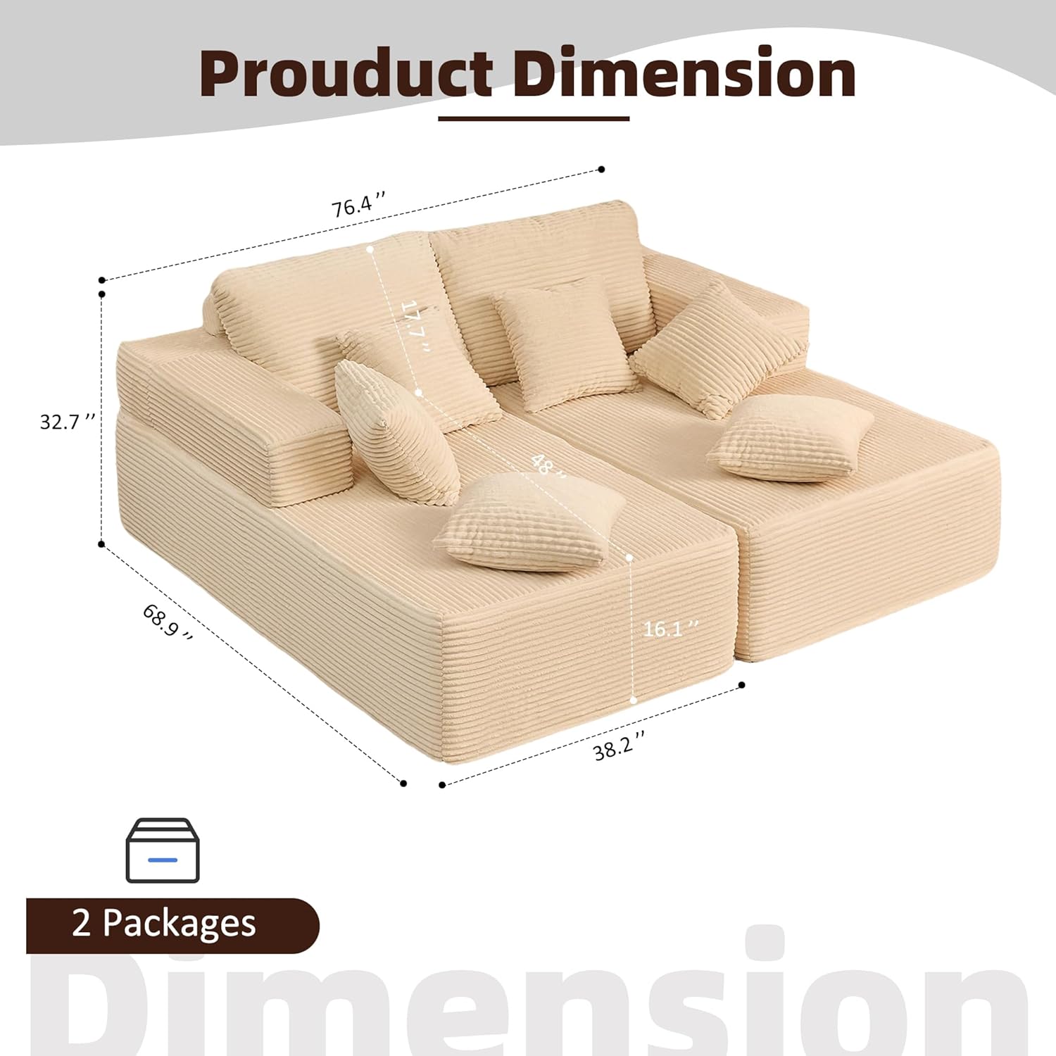 Afuson Boneless Sectional Sofa L Shape Deep Seat Cloud Couch Living Room
