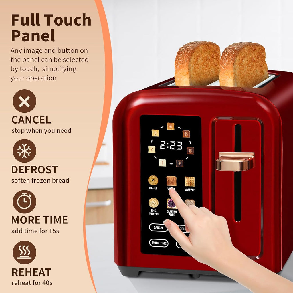 SEEDEEM 4 Slice Touch Screen Toaster LCD Display 7 Shade Settings Wide Slots 1800W
