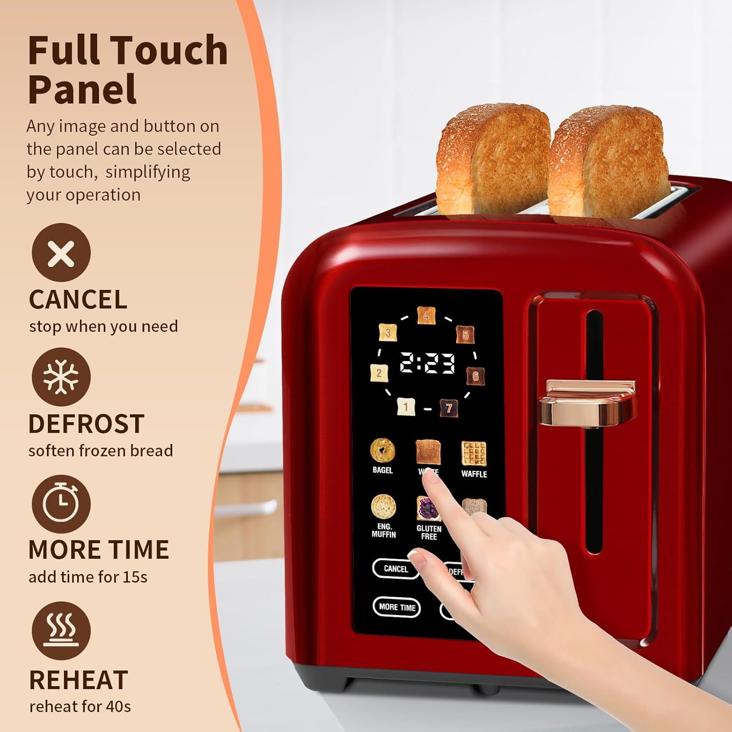 SEEDEEM 4 Slice Touch Screen Toaster LCD Display 7 Shade Settings Wide Slots 1800W