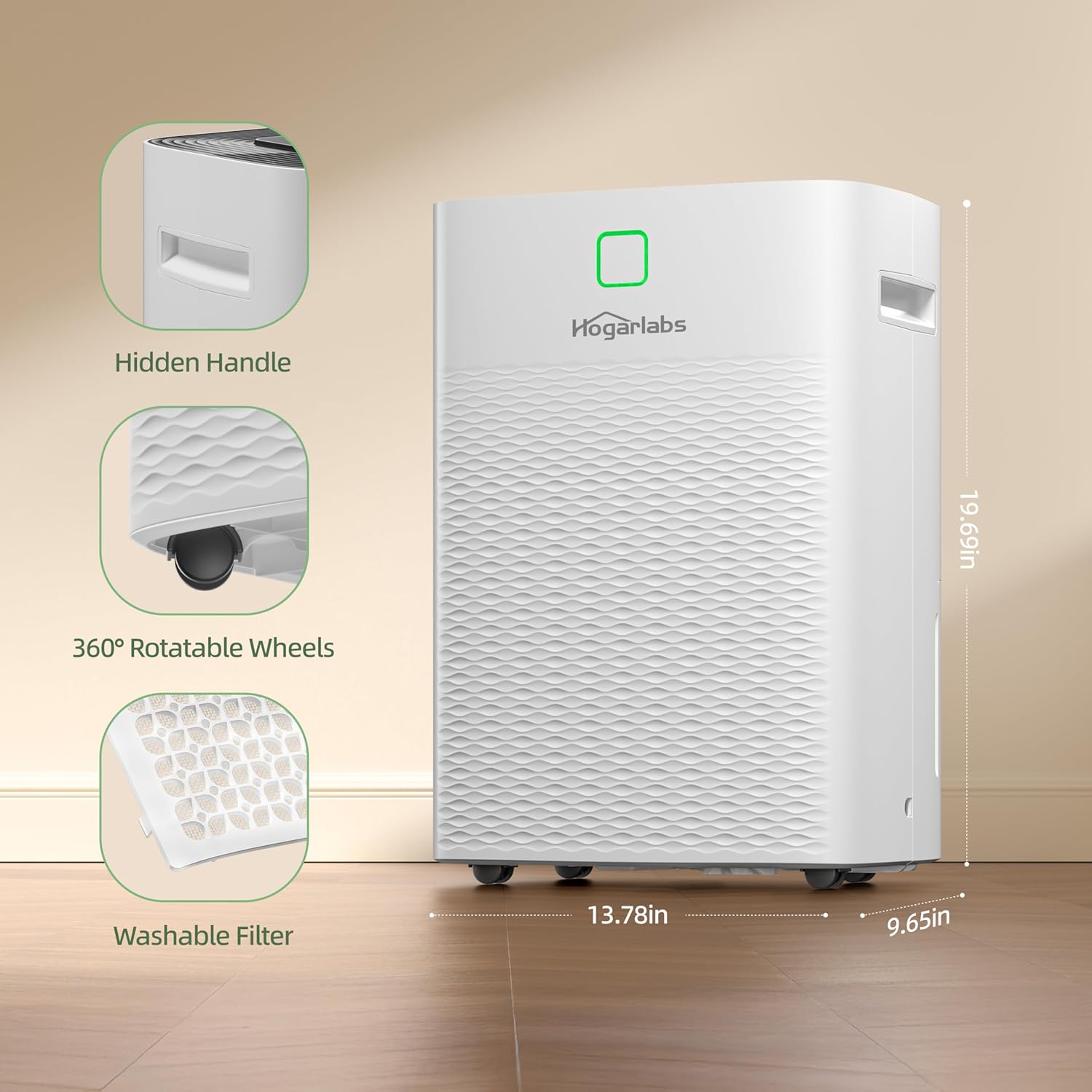 HOGARLABS 34 Pint Dehumidifier for Home Basement Ultra Silent Auto Shut Off Humidity Control