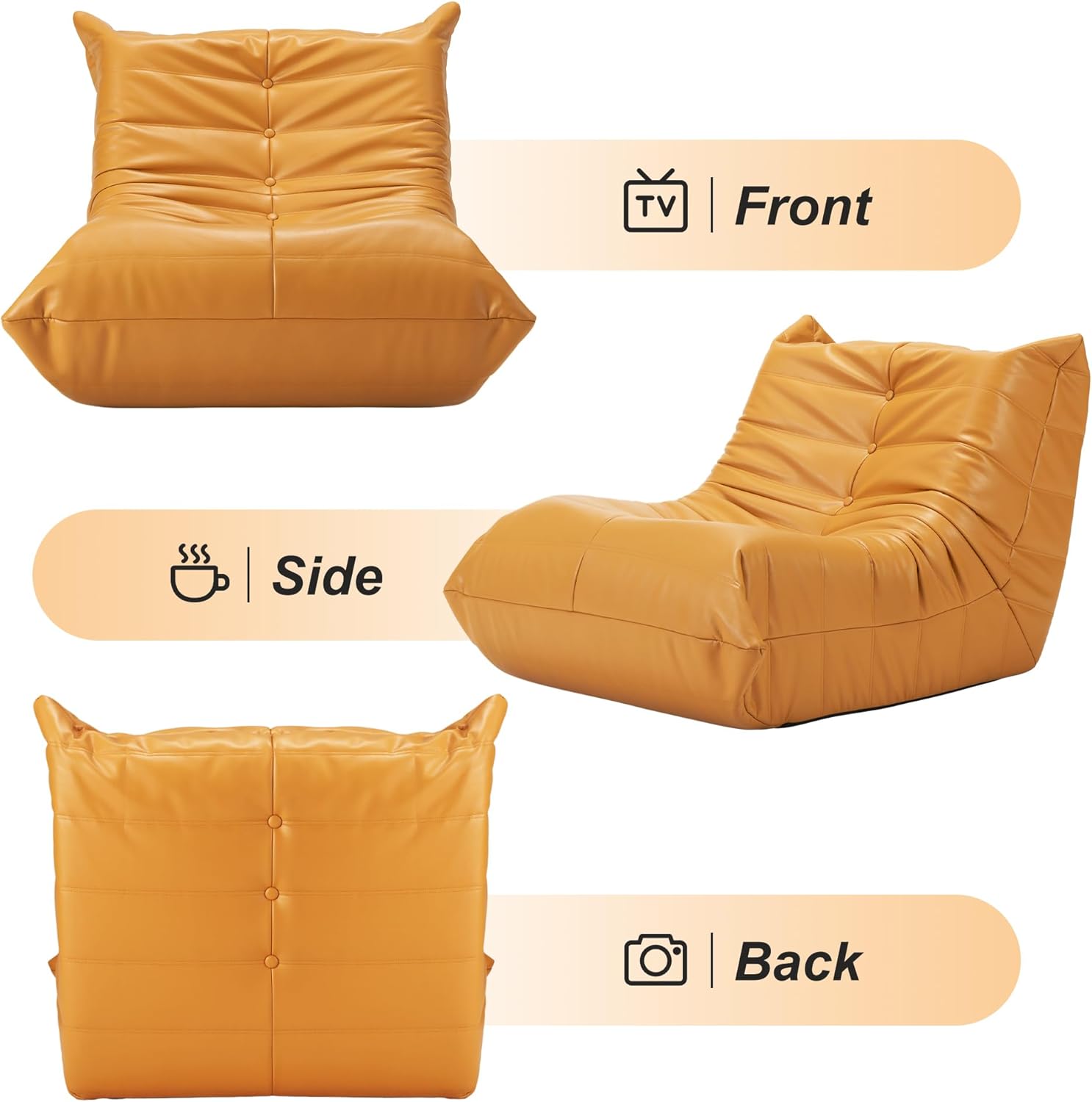 Hobestluk Giant Bean Bag Chair Memory Foam Faux Leather Floor Sofa for Adults