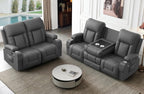 FURNIMAT 2 Seater Loveseat Recliner Sofa PU Leather with Cup Holders USB Ports