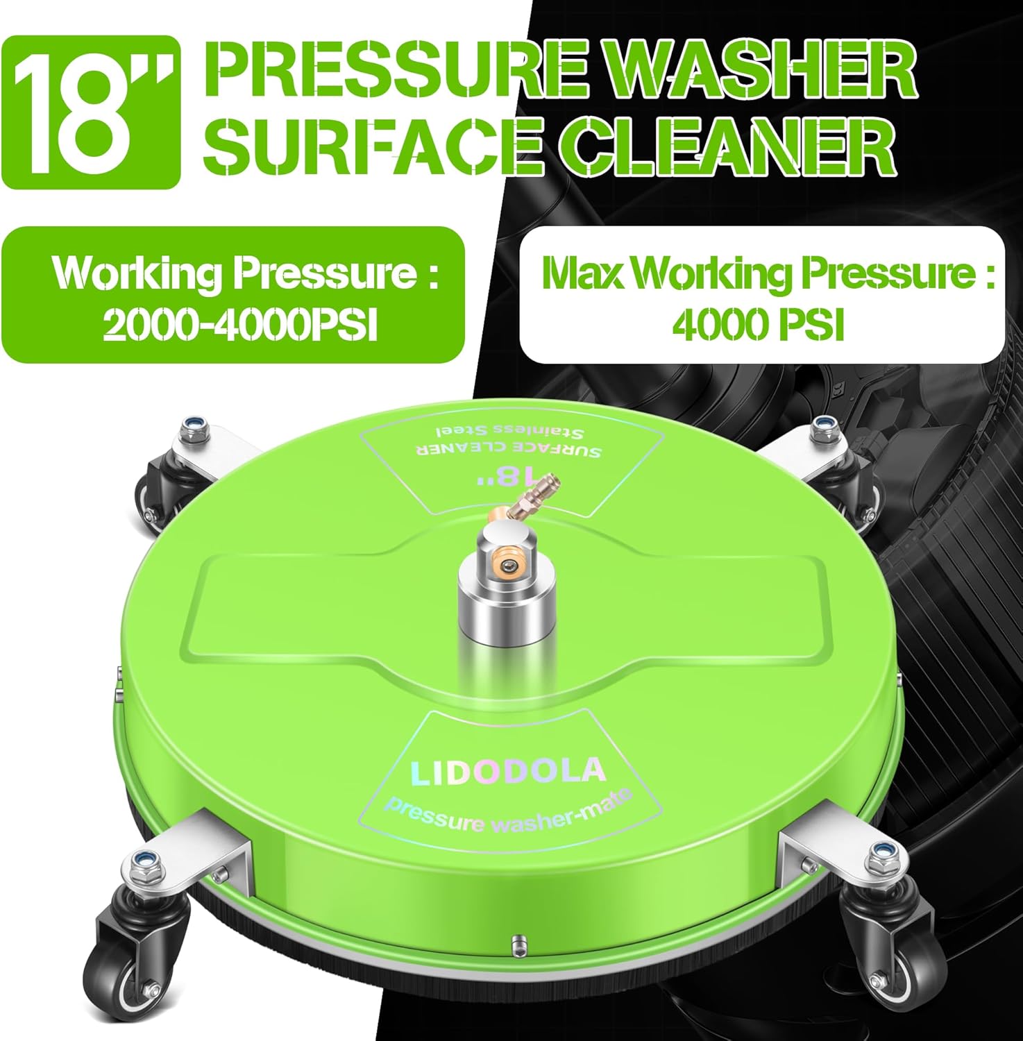LidoDola 14 Inch Pressure Washer Surface Cleaner with Wheels for Concrete Patio Deck