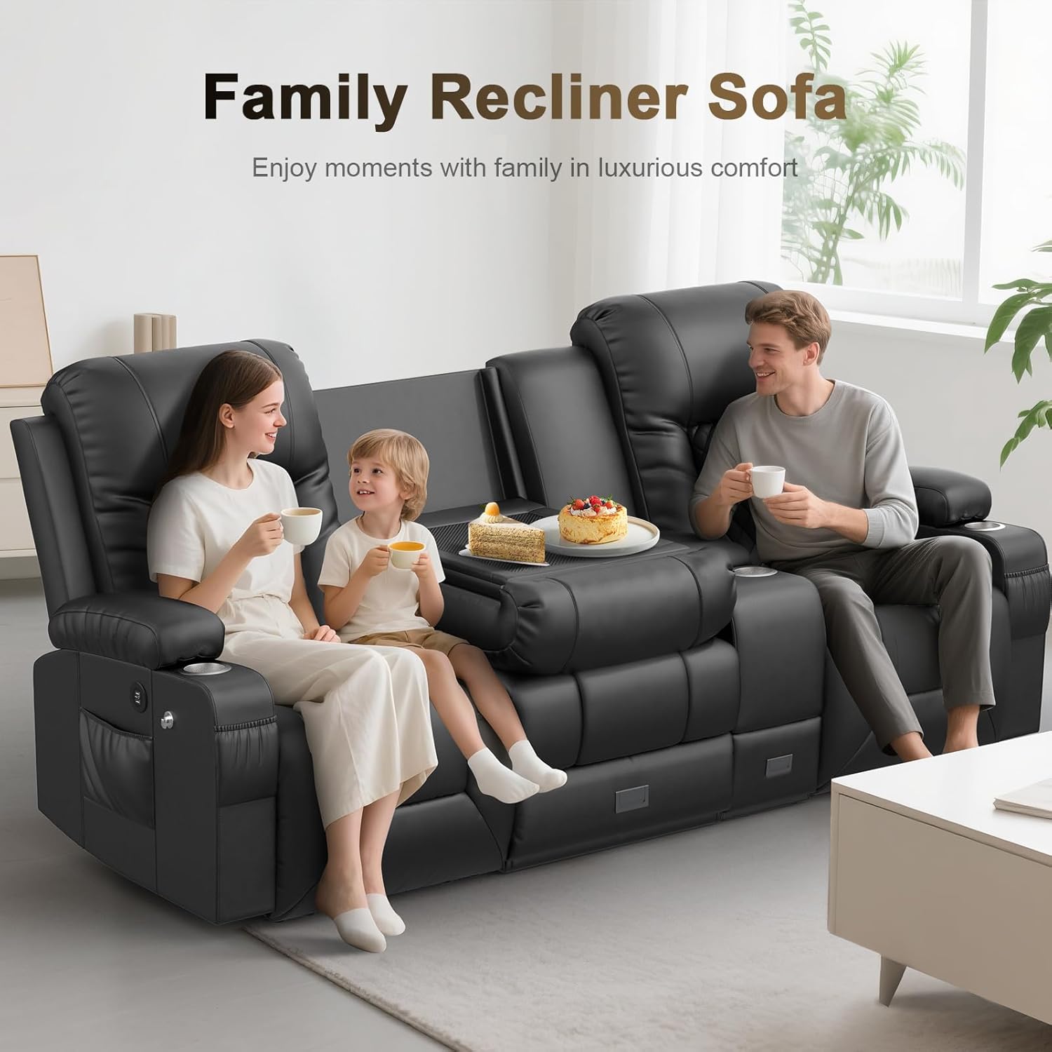 YONISEE 3 Seat Recliner Sofa Large Manual Reclining Couch with Storage Console
