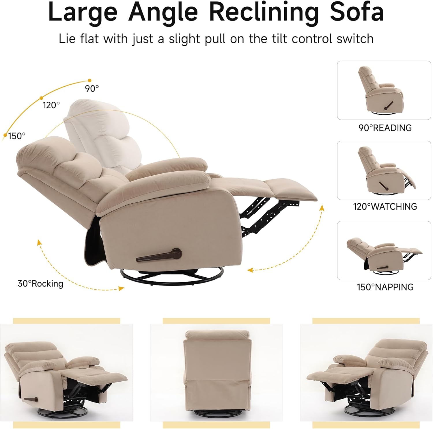 GNMLP2020 Swivel Rocker Recliner Chair Manual Small Space Nursery Living Room