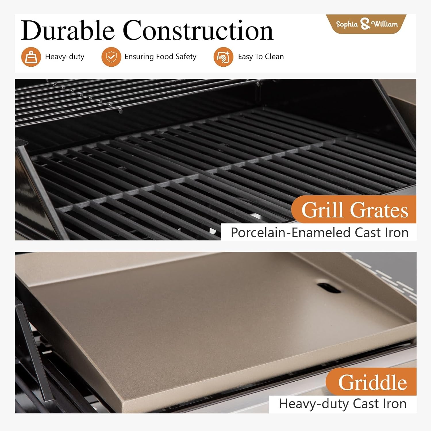 Sophia & William Charcoal and Gas Grill Combo with Side Burner Dual Fuel BBQ Grill
