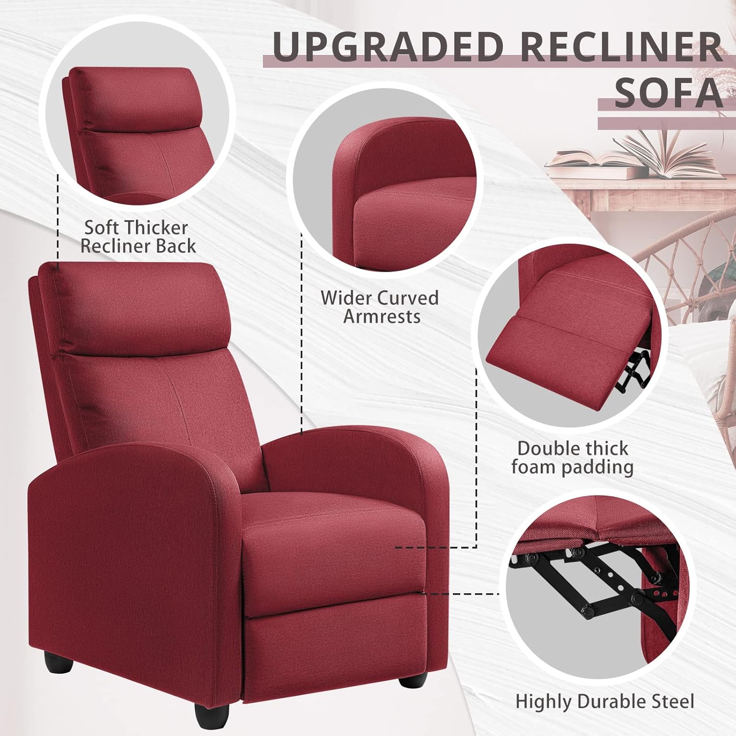 JUMMICO Adjustable Recliner Chair Thick Cushion Home Theater Sofa Living Room
