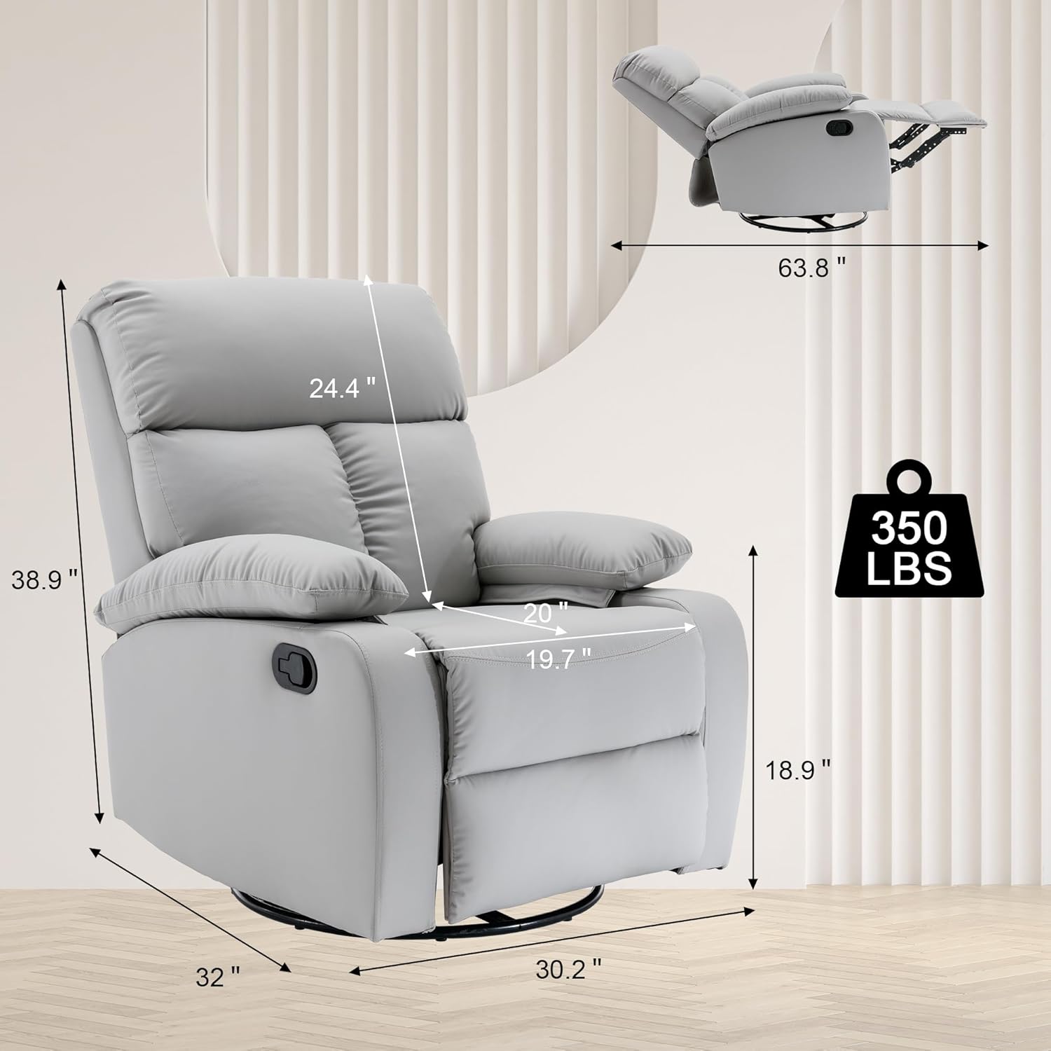 hzlagm Swivel Rocker Recliner Chair Small Space Rocking Recliner