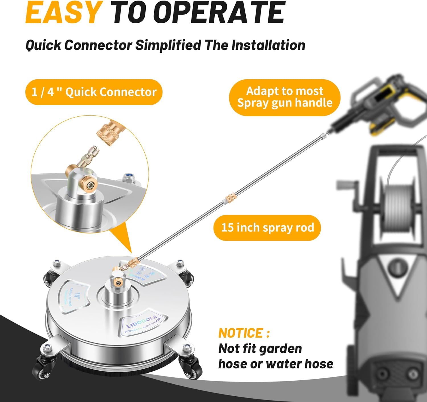 LidoDola 14 Inch Pressure Washer Surface Cleaner with Wheels for Concrete Patio Deck