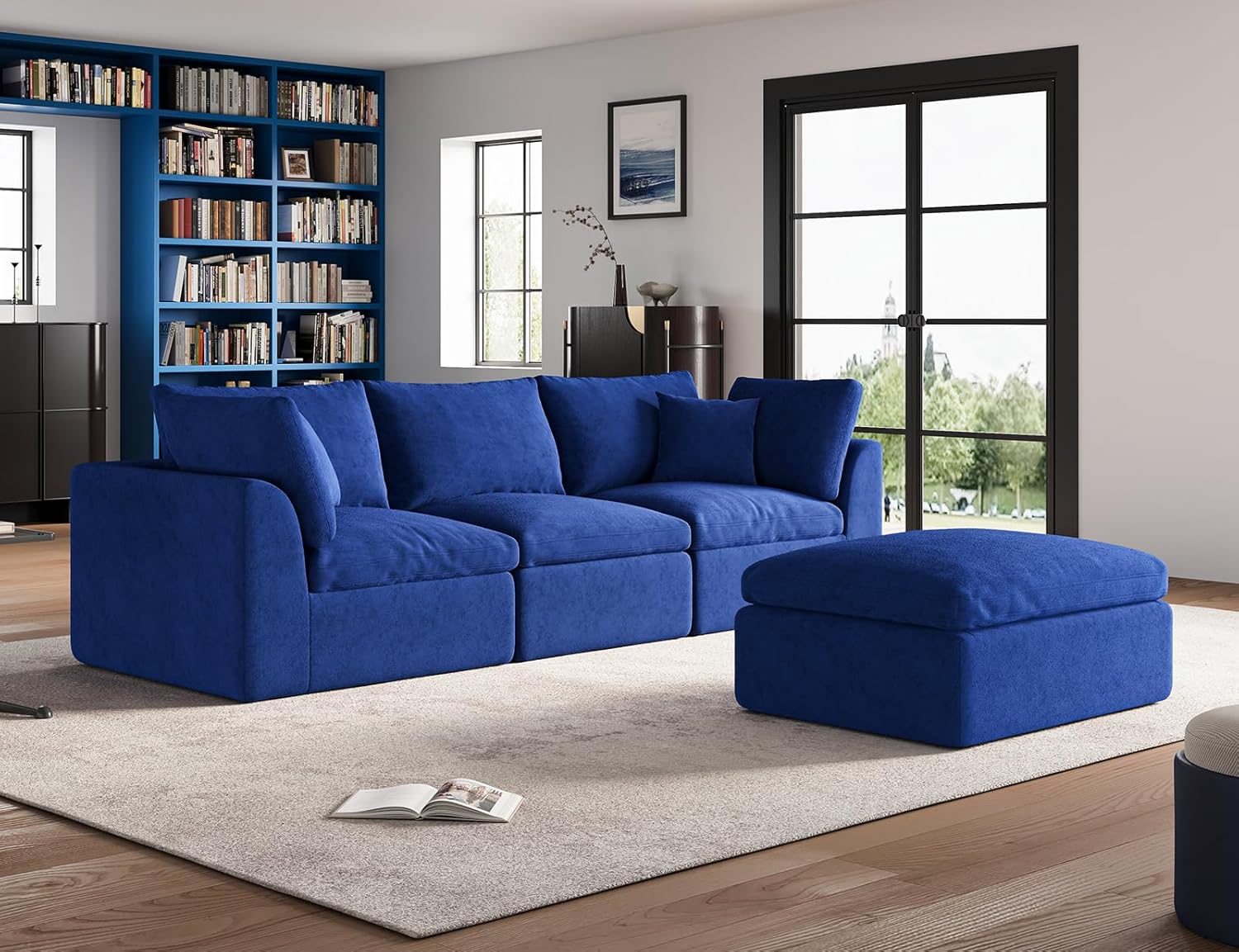 ohllob 110" Cloud Sectional Sofa L Shape Modular Couch with Ottoman 3 Seater