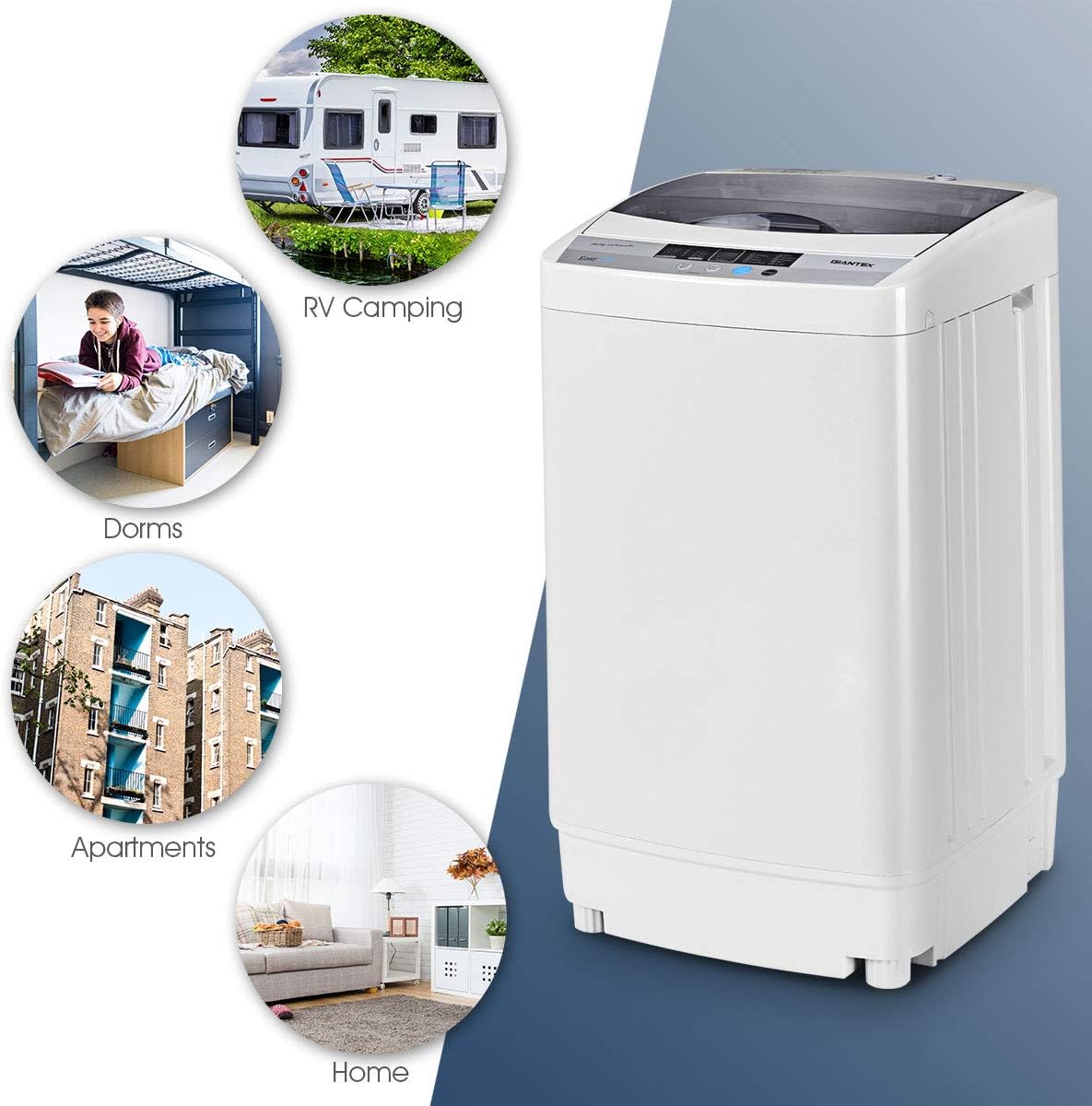 Giantex Portable Compact Full-Automatic Washing Machine 1.34 Cu Ft 12 Lbs Spin Washer