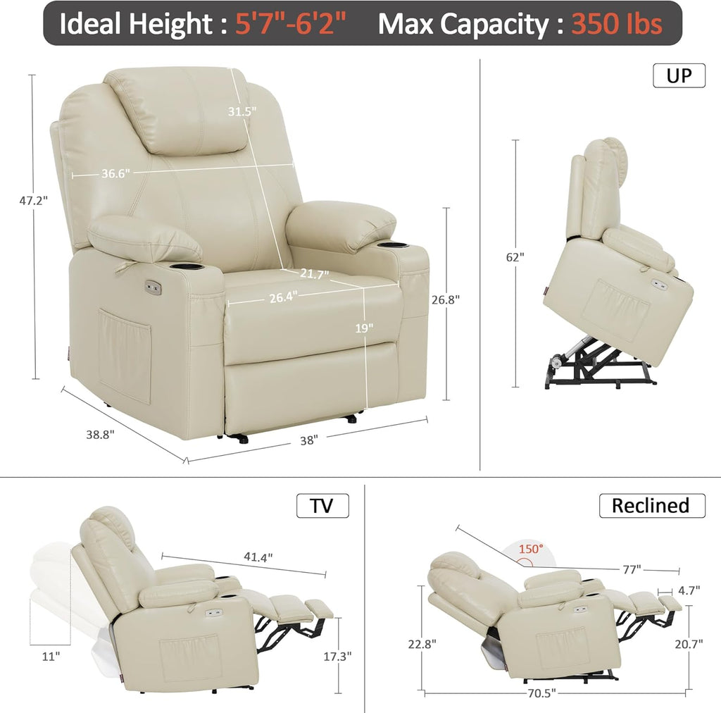 MCombo Electric Power Lift Recliner Massage Heat Chair for Elderly 3 Positions 2 Pockets USB