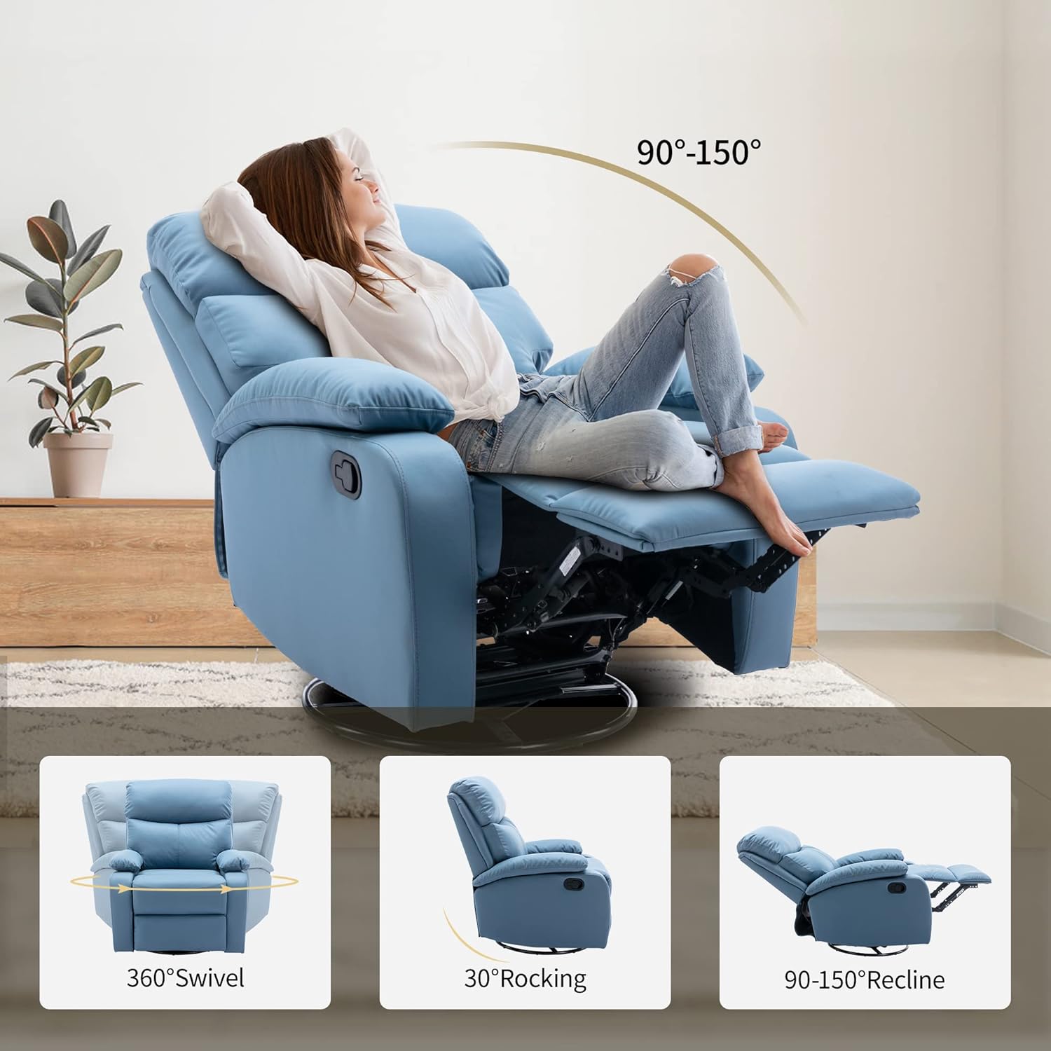 GNMLP2020 Swivel Rocker Recliner Chair Manual Small Space Nursery Living Room