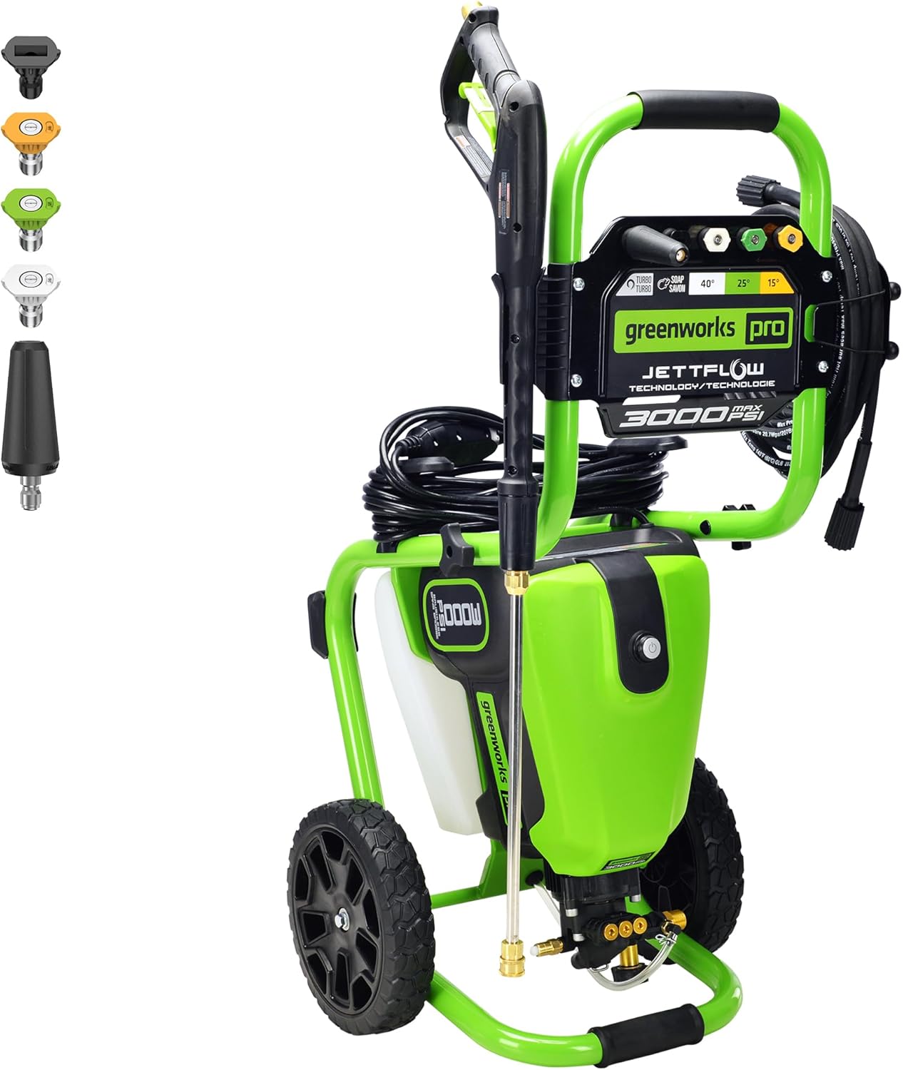 Greenworks 2000 PSI Electric Pressure Washer 13 Amp with Wheels 20 FT Hose 35 FT Cord