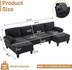 VINGLI 110 Sectional Couch U Shaped Sofa Set with Double Chaise Chenille Fabric