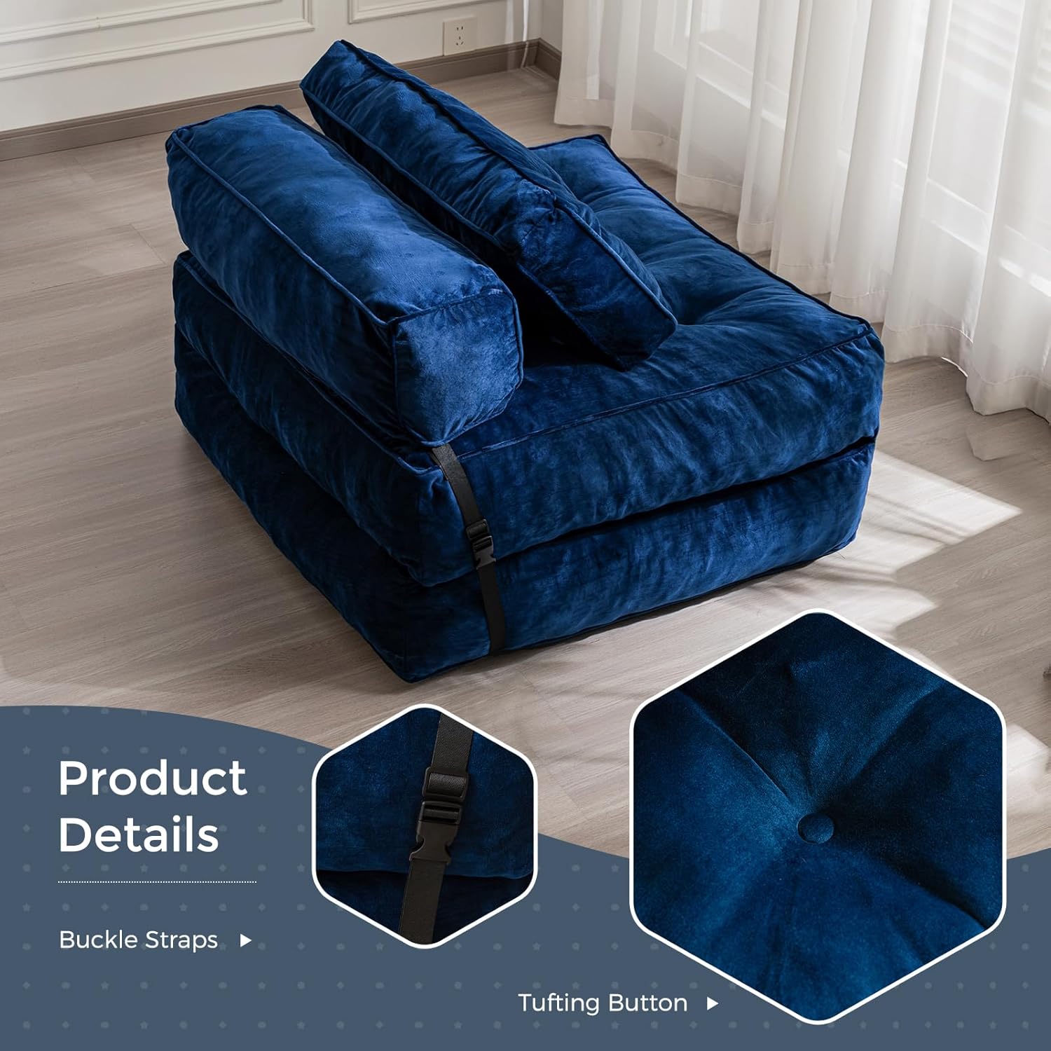 MAXYOYO Velvet Folding Sofa Bed Convertible Sleeper Chair with Pillow