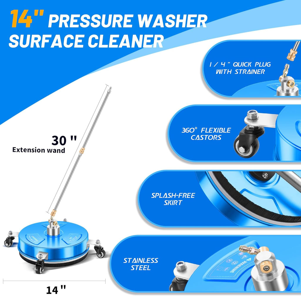 LidoDola 14 Inch Pressure Washer Surface Cleaner with Wheels for Concrete Patio Deck