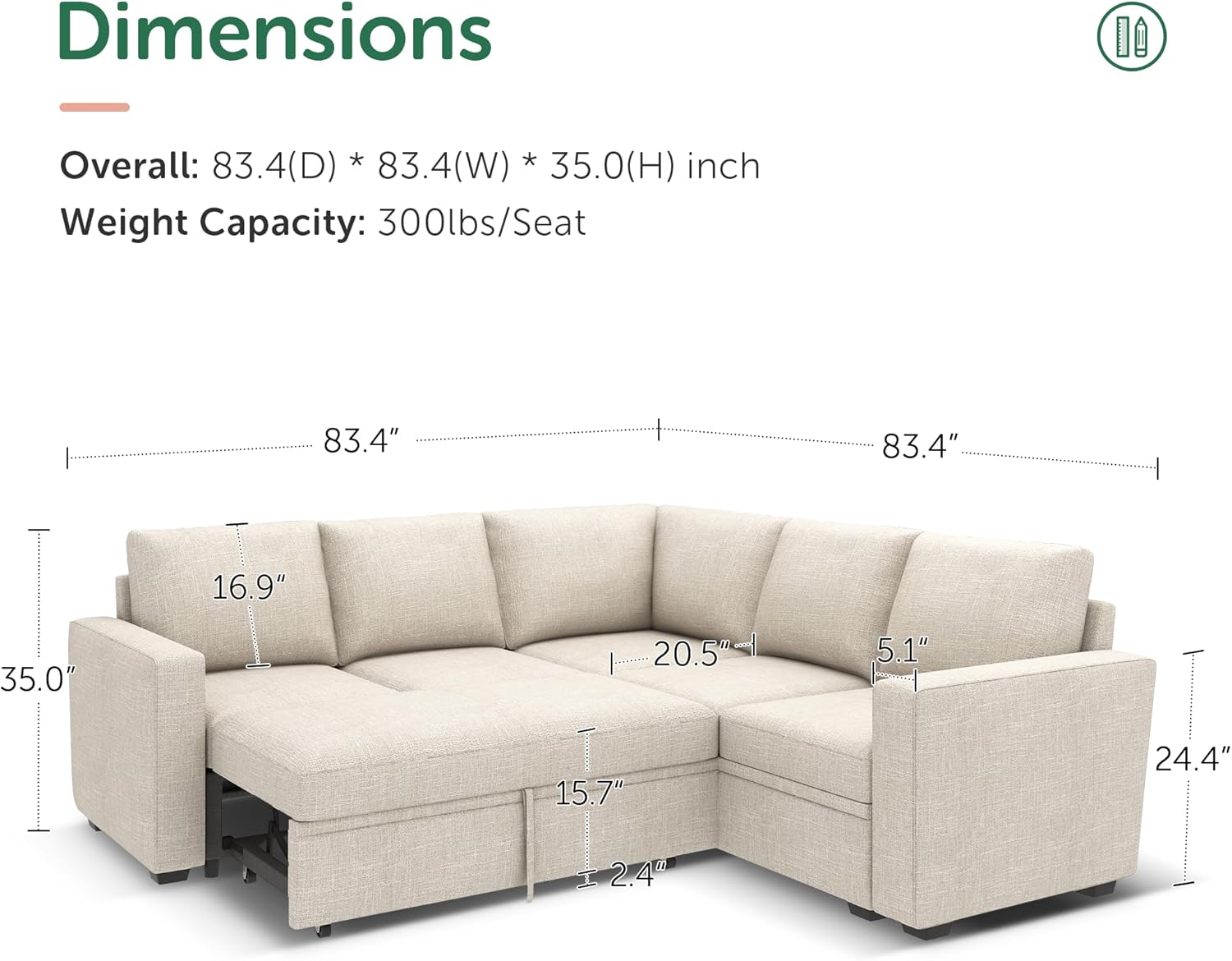 HONBAY Modular L Shaped Sectional Sleeper Sofa with Storage Pull Out Bed
