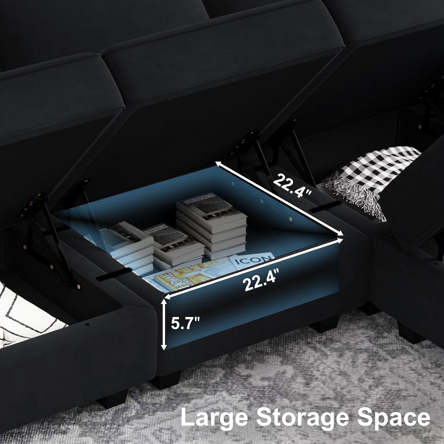 Belffin Velvet Modular Sectional Sofa with Ottoman Sleeper Bed Storage