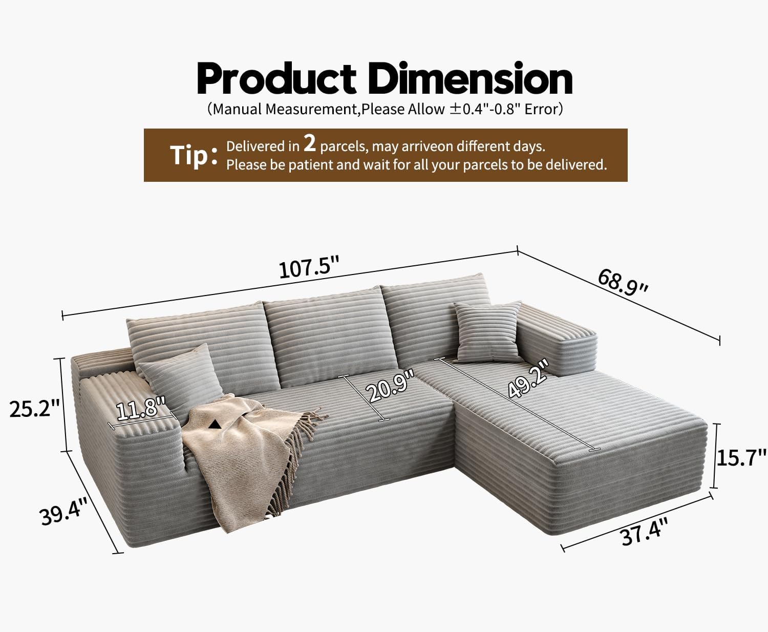 Settab Cloud Modular Sectional Sofa U Shaped Deep Seat Living Room Couch