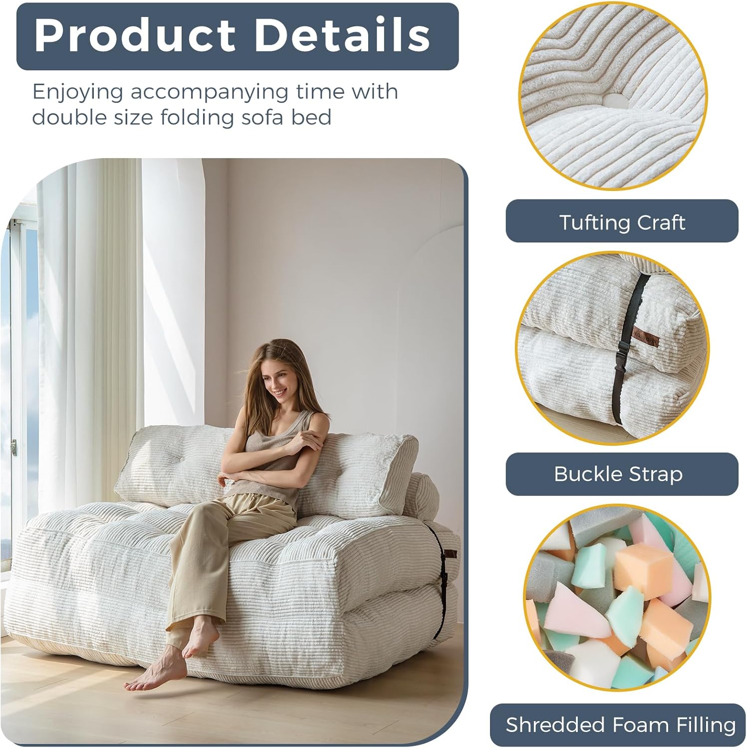 MAXYOYO Folding Sofa Bed Convertible Sleeper Chair with Pillow