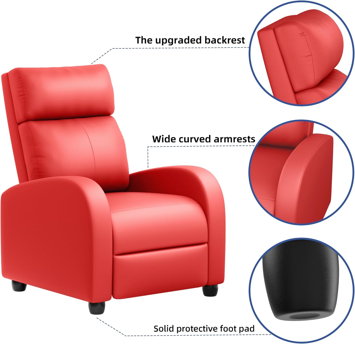 JUMMICO Adjustable Recliner Chair Thick Cushion Home Theater Sofa Living Room