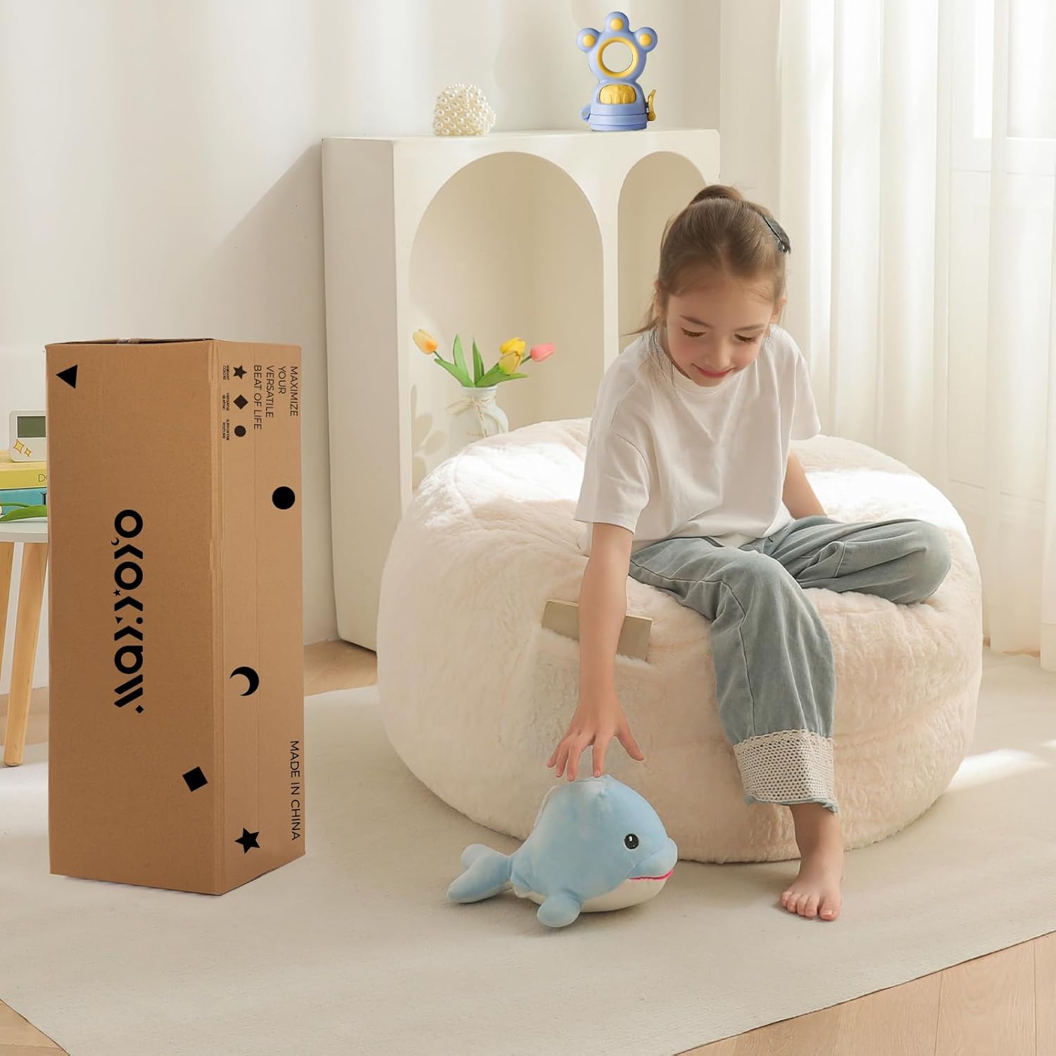 MAXYOYO Convertible Bean Bag Chair Bed for Kids with Foam Filling