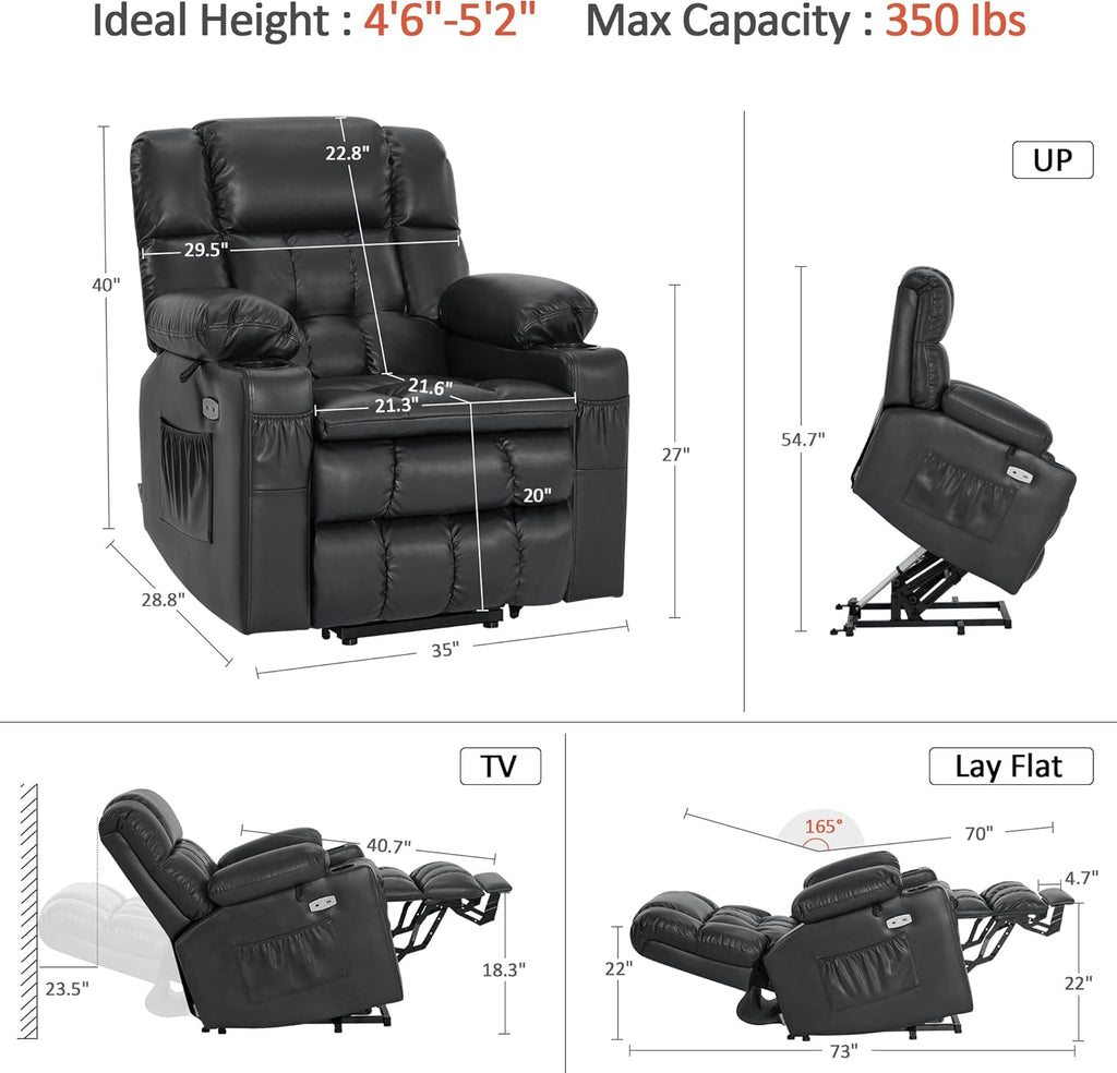 MCombo Dual Motor Power Lift Recliner Chair for Elderly with Heat Massage USB