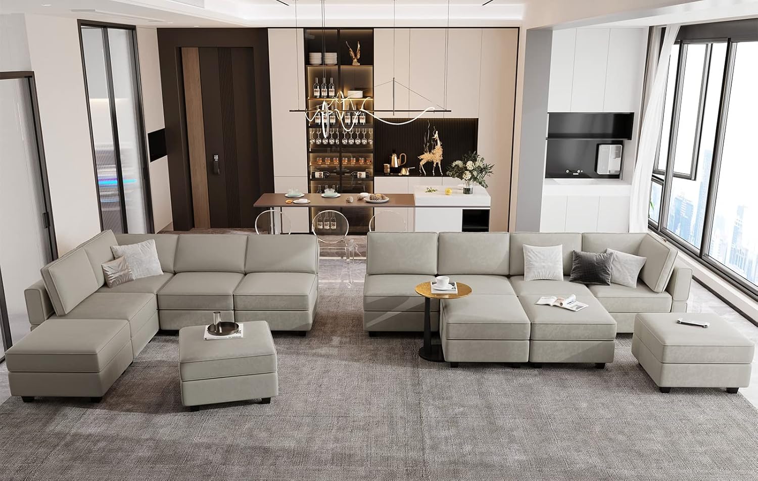 Belffin Velvet Modular Sectional Sofa with Ottoman Sleeper Bed Storage